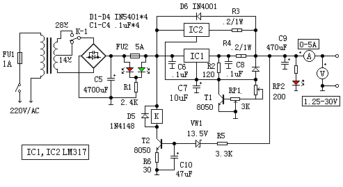 LM317可調(diào)穩(wěn)壓電源電路