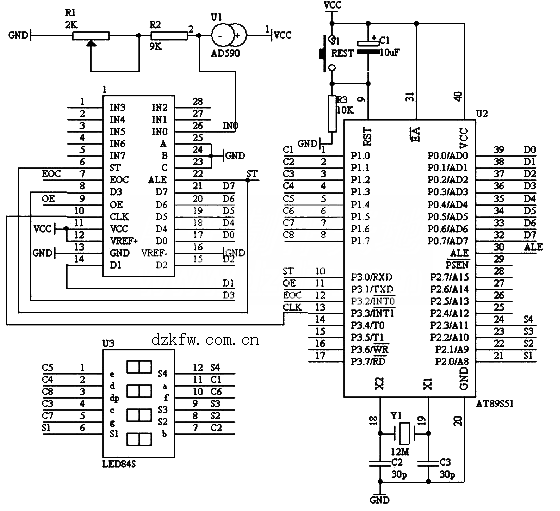 51單片機制作的四位數(shù)字溫度計,溫度計電路圖