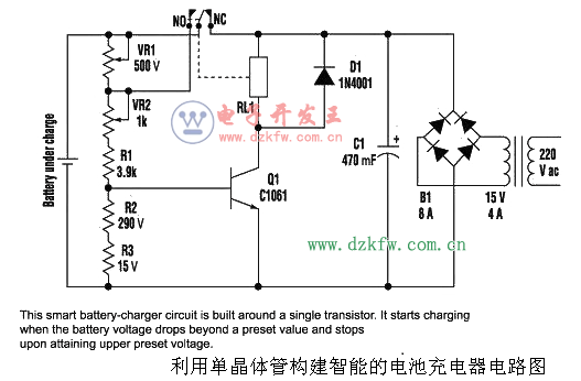 利用單晶體管構建智能的電池充電器電路圖