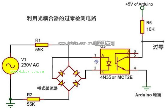 使用光耦合器檢測交流電源的過零