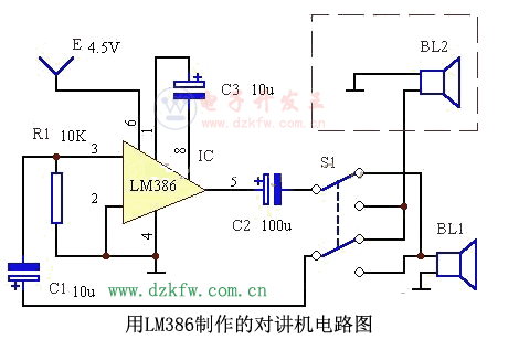 用LM386制作的對講機電路圖